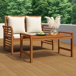 vidaXL Salon de jardin avec coussins blanc crème 2 Pièces Bois massif