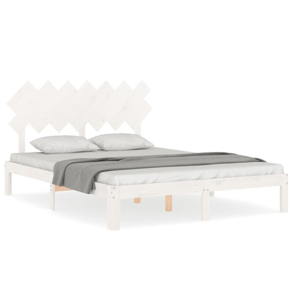 vidaXL Cadre de lit avec tête de lit blanc King Size bois massif
