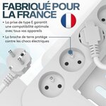 ACROPAQ Boite cache cable compatible France- cache multiprise- Multiprise intégrée- USB-A et USB-C- Rangement cable- 2500W- Blanc
