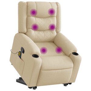 vidaXL Fauteuil inclinable de massage Crème Tissu