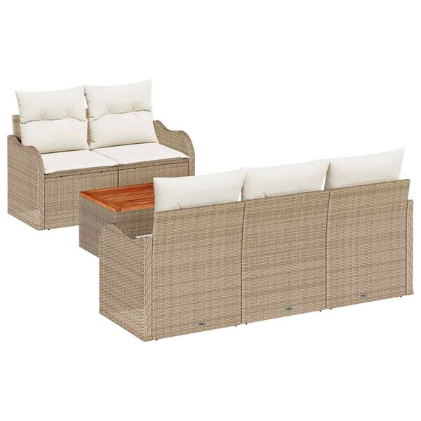 vidaXL Ensemble de canapé de jardin 6 Pièces Beige Poly rotin