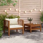 vidaXL Ensemble de canapés 2 Pièces et coussins blanc crème Acacia solide