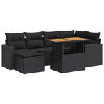 vidaXL Salon de jardin 7 Pièces avec coussins noir résine tressée