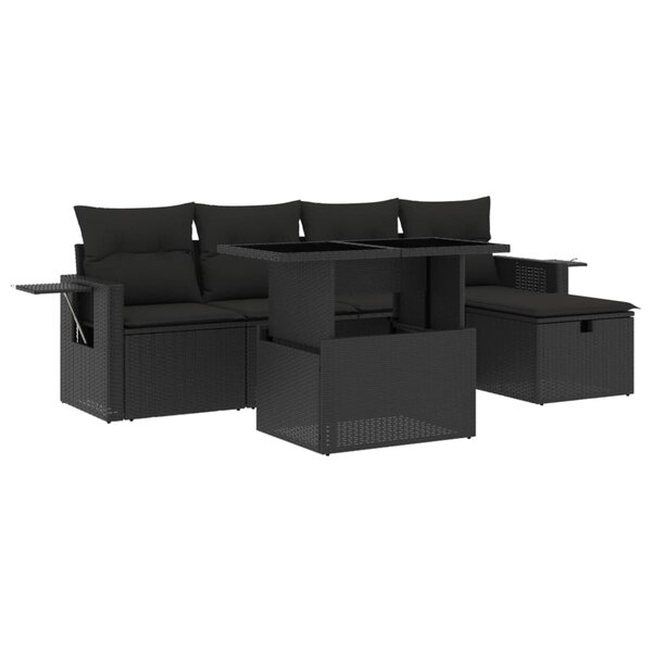 vidaXL Salon de jardin 6 Pièces avec coussins noir résine tressée