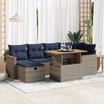 vidaXL Salon de jardin avec coussins 7 Pièces gris résine tressée acacia