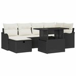 vidaXL Ensemble de canapé de jardin avec coussin 7 Pièces Noir Poly rotin