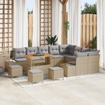 vidaXL Ensemble de jardin 13 pièces avec coussins beige poly rattan acacia