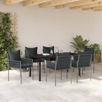 vidaXL Ensemble de salle à manger de jardin 7 pièces avec coussins en poly rattan noir
