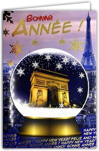 Carte avec enveloppe bonne année meilleurs vœux flocons en or doré paillettes