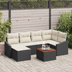 vidaXL Ensemble de canapé de jardin avec coussin 7 Pièces Noir Poly rotin