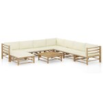 vidaXL Salon de jardin 9 Pièces avec coussins blanc crème bambou
