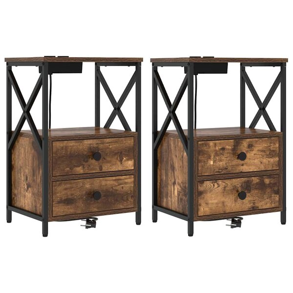 vidaXL Cabinet de chevet avec tiroir 2 Pièces Chêne fumé 40 x 31 x 60 cm