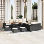 Ensemble de canapé de jardin vidaXL 14 pièces avec coussins en poly rotin noir acacia