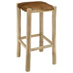 vidaXL Tabouret de bar cuir de chèvre et bois de teck solide