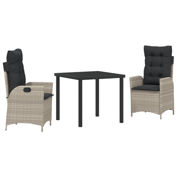 vidaXL Ensemble de salle à manger de jardin de 3 pièces avec coussins Gris clair Rattan poly