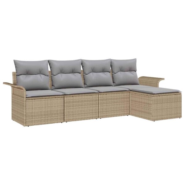 vidaXL Ensemble de canapé de jardin 5 Pièces Beige Poly rotin