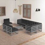vidaXL Salon de jardin 9 Pièces avec coussins Bois de pin massif