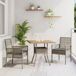 vidaXL Ensemble de Salle à Manger de Jardin 3 Pièces avec Coussins Gris Poly Rattan