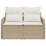 Canapé de jardin 2 places vidaXL avec coussins beige en poly rattan