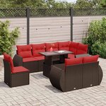vidaXL Salon de jardin avec coussins 9Pièces marron résine tressée acacia