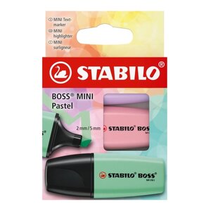 Stabilo Boss Mini Pastel Pack de 3 Marqueurs Fluorescents - Gamme de traits entre 2 et 5 mm - Encre à base d'eau - Anti-séchage - Couleurs Vert Rose et Violet