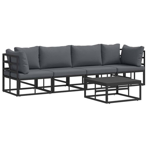 vidaXL Ensemble de canapé de jardin avec coussin 5 Pièces Noir Aluminium