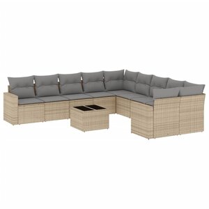 vidaXL Salon de jardin 11 Pièces avec coussins beige résine tressée