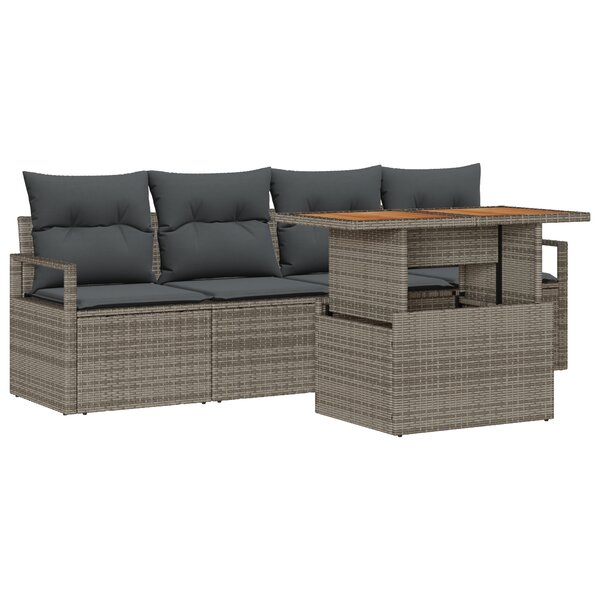 vidaXL Ensemble de Canapés de Jardin 5 Pièces avec Coussins Rattan Poly Gris