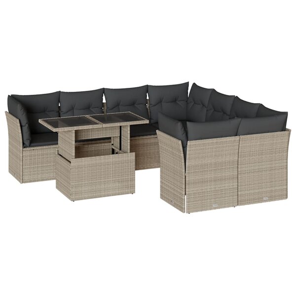 vidaXL Salon de jardin 9 Pièces avec coussins gris clair résine tressée