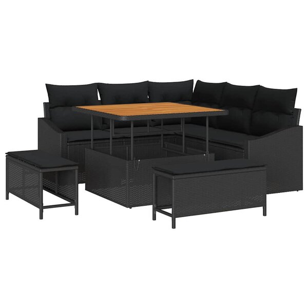 vidaXL Ensemble de canapé de jardin avec coussin 8 Pièces Noir Poly rotin
