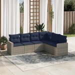 vidaXL Salon de jardin 6 Pièces avec coussins gris résine tressée
