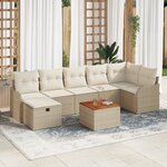 Ensemble de Canapés de Jardin 8 Pièces avec Coussins Beige Poly Rattan