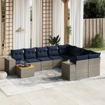 vidaXL Salon de jardin 10 Pièces avec coussins gris résine tressée