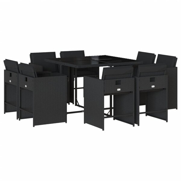 vidaXL Ensemble à manger de jardin 9Pièces coussins noir résine tressée