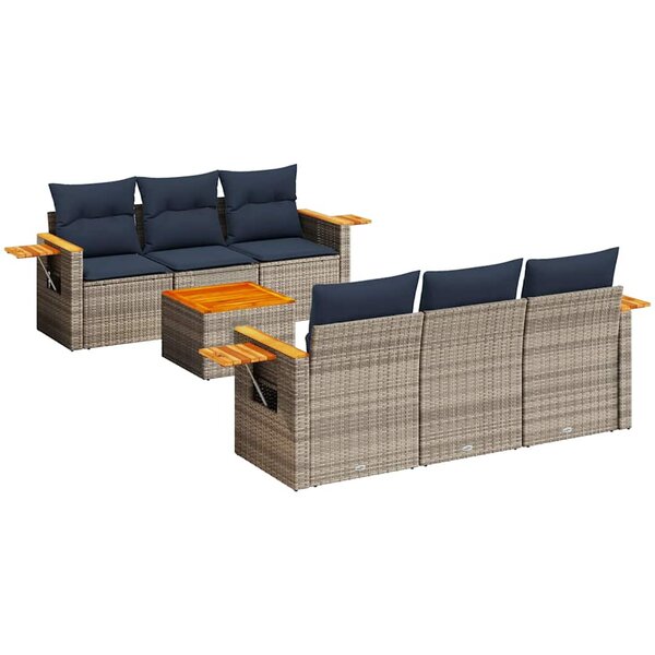 vidaXL Salon de jardin 7 Pièces avec coussins gris résine tressée