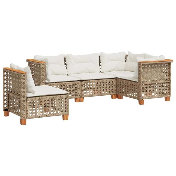 vidaXL Salon de jardin avec coussins 5 Pièces beige résine tressée