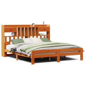 vidaXL Lit bibliothèque sans matelas cire marron 180x200 cm pin massif