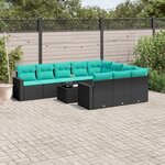 vidaXL Salon de jardin 11 Pièces avec coussins noir résine tressée