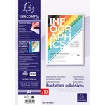 Sachet De 10 Pochettes Adhésives Pvc Lisse 14/100e - A4 - Cristal - X 5 - Exacompta