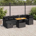 vidaXL Salon de jardin avec coussins 8 Pièces noir résine tressée acacia