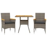 vidaXL Ensemble à manger de jardin et coussins 3 Pièces gris rotin acacia