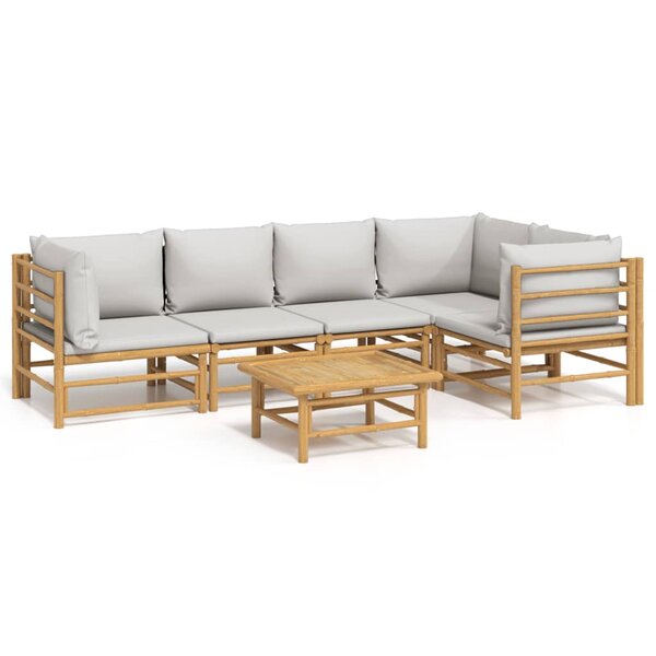 vidaXL Salon de jardin 6 Pièces avec coussins gris clair bambou