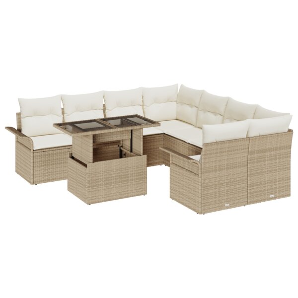 Ensemble de Canapés de Jardin 9 Pièces vidaXL avec Coussins Beige Rattan Poly