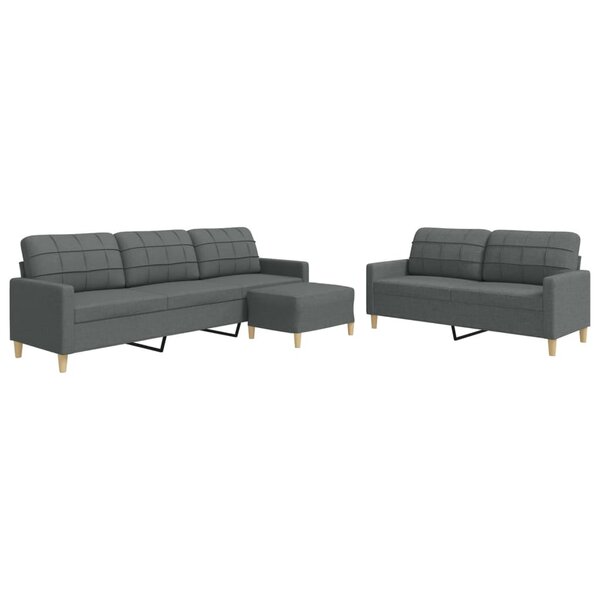 vidaXL Ensemble de canapés 3 Pièces avec repose-pied gris foncé tissu