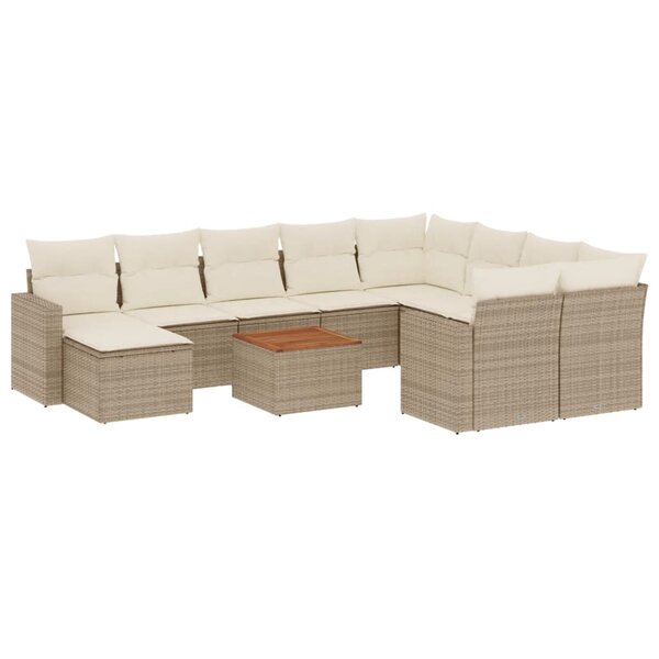 vidaXL Salon de jardin 11 Pièces avec coussins beige résine tressée