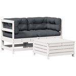 vidaXL Salon de jardin 3 Pièces avec coussins blanc bois de pin massif