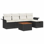 vidaXL Ensemble de canapé de jardin avec coussin 6 Pièces Noir Poly rotin