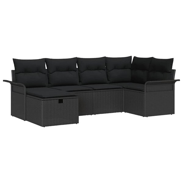 vidaXL Ensemble de canapé de jardin avec coussin 6 Pièces Noir polyrotin