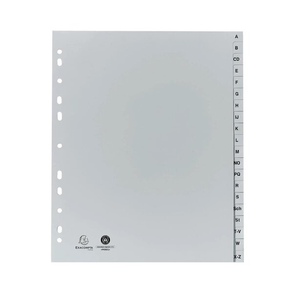 Intercalaires Imprimés Alphabétiques Pp Recyclé Gris - Az (alphabet Allemand) 20 Positions - A4 Maxi - Gris - Exacompta