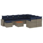 vidaXL Salon de jardin 11 Pièces avec coussins gris résine tressée